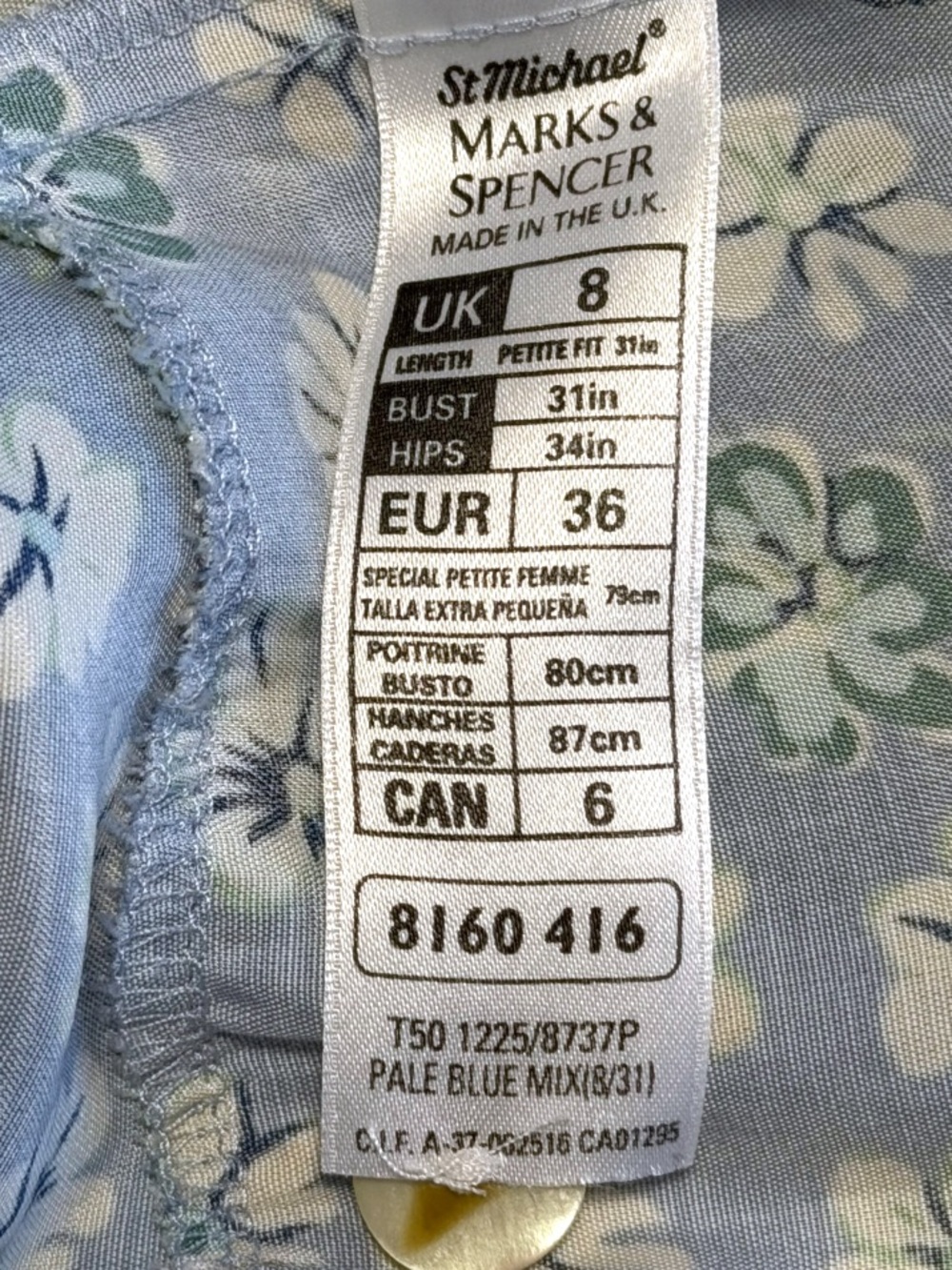 Vintage 80’s Marks & Spencer Button Front Floral Midi Dress In Pale Blue Mix | 6 - Picture 11 of 14